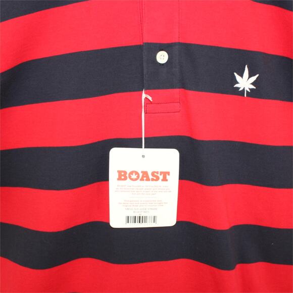 BOAST USA Mens S/S Wide Stripe Polo Red Navy White 100% Peruvian Pima Cotton - Picture 6 of 16